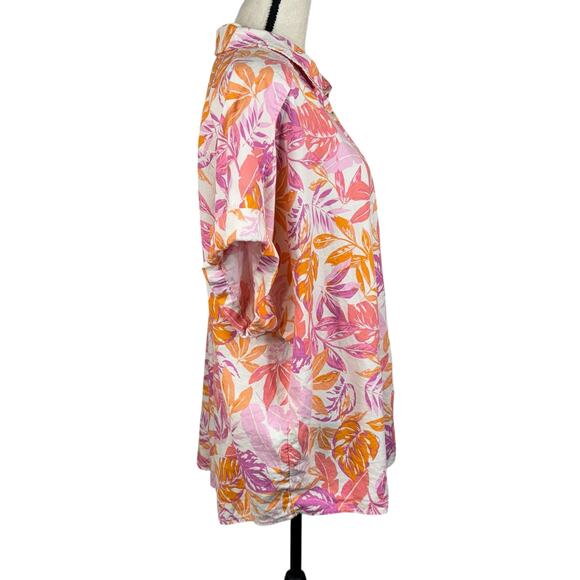 Terra & Sky 2X-Large (20W/22W) Top Button-Up Cuffed Dolman Sleeves Linen Blend - Picture 4 of 9